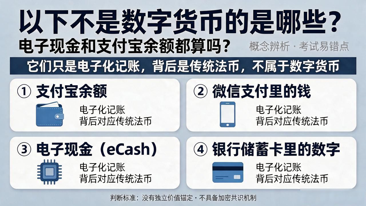 以下不是数字货币的是哪些？电子现金和支付宝余额都算吗