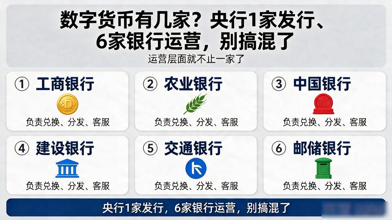 数字货币有几家？央行1家发行、6家银行运营，别搞混了
