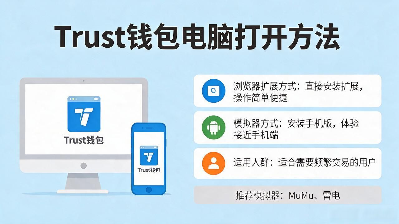 Trust钱包电脑打开方法，浏览器扩展或模拟器上操作